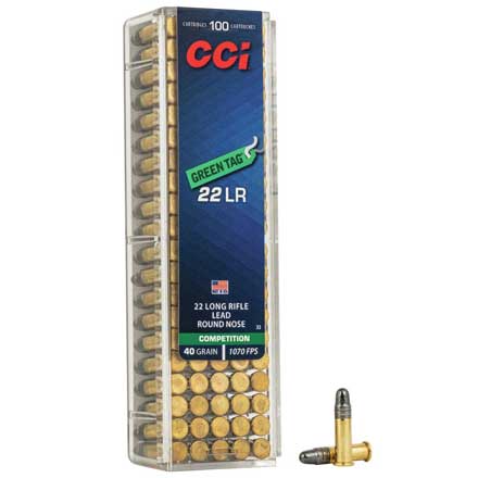 22 LR (Long Rifle) 40 Grain Competition Green Tag 100 Rounds