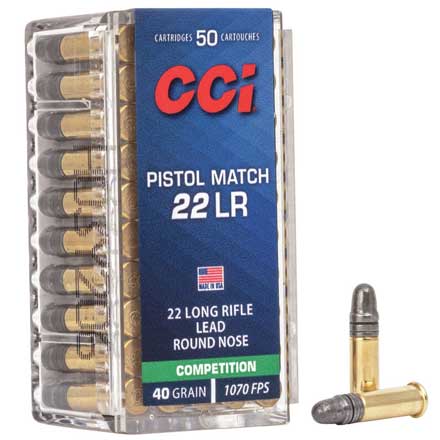 22 LR (Long Rifle) 40 Grain Match Pistol 50 Rounds
