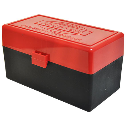 Hinged Top 50 Round Red With Black Base Ammo Box 243 Win, 308 Win, 6.5 Creedmoor, etc.