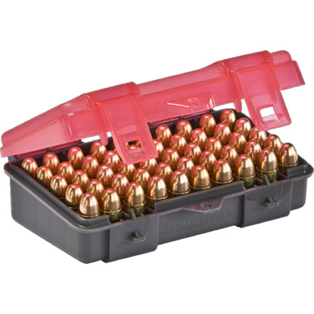 50 Round Handgun Ammo Case 9mm/.380 Auto with Hinged Cover Gray and Rose
