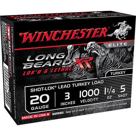 Winchester Long Beard XR 20 Gauge 3" 1-1/4oz #5 Copper Plated Lead Shot 10 Count