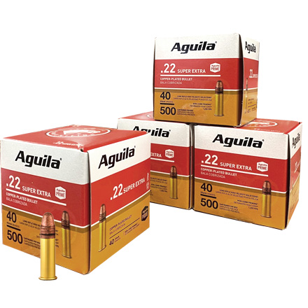 Aguila Super Extra 22 Long Rifle High Velocity 40 Grain Copper Plated Solid Point 2000 Round Case